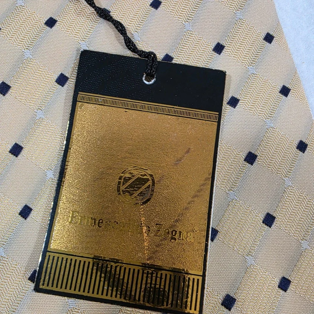 Ermenegildo Zegna Mens Silk Tie Tan Gold Geometric Diamond Made in Italy NWT